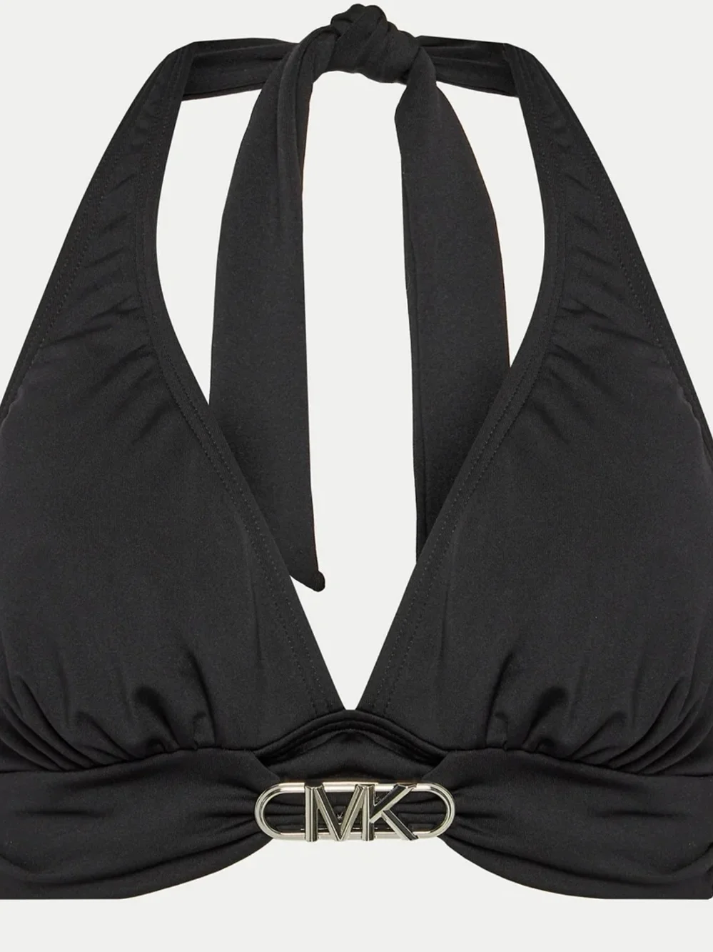 Michael Kors Bikini Top Black Ruched Triangle Swimsuit Logo NWT